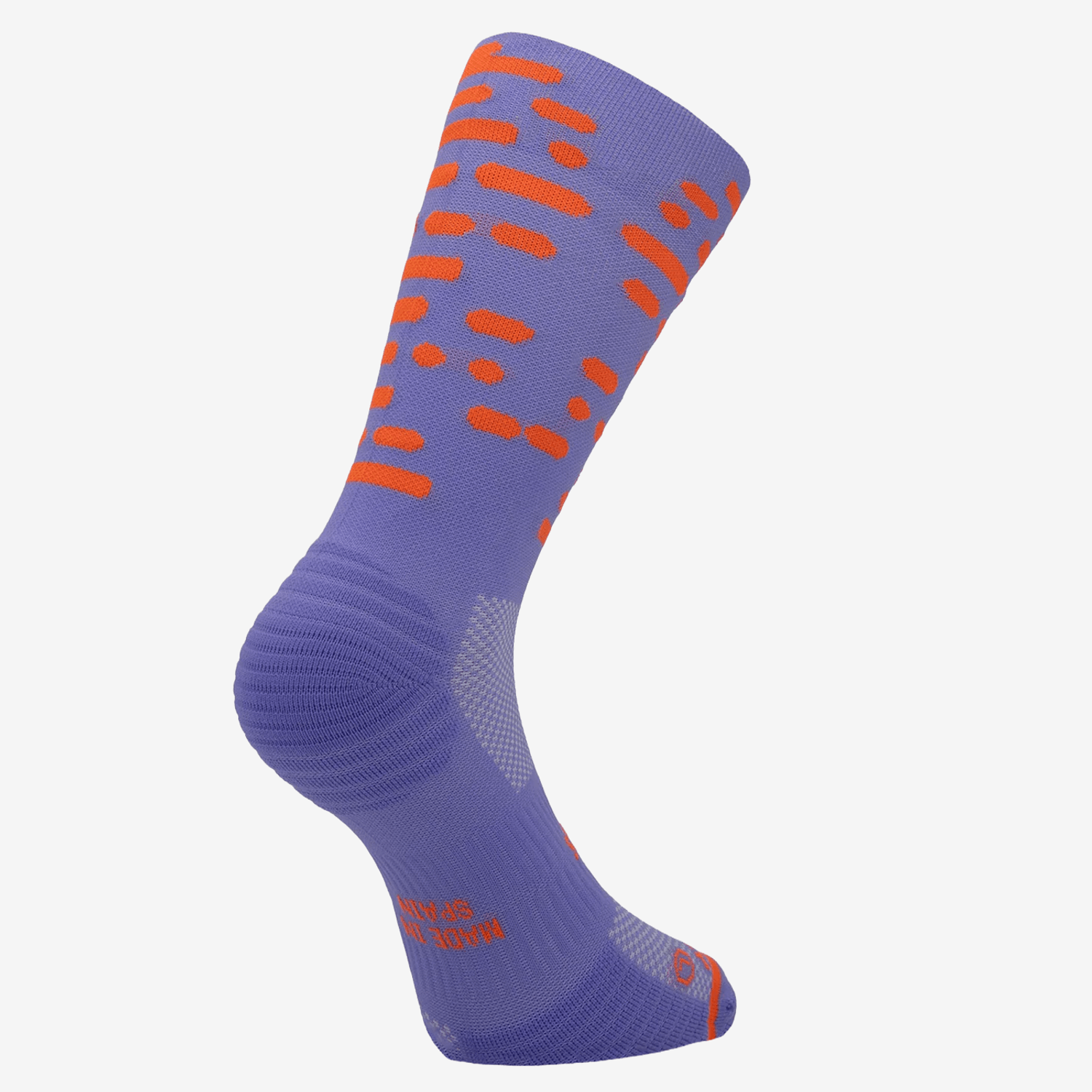 Lilla og oransje løpesokker fra Sporcks med teknisk komfort og iøynefallende design. Perfekte for tempo og langkjøring.